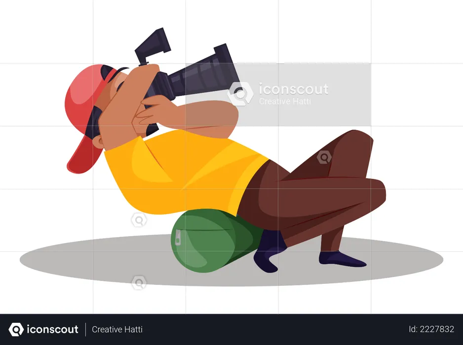 Indian Photographer taking photo in unique style  Illustration