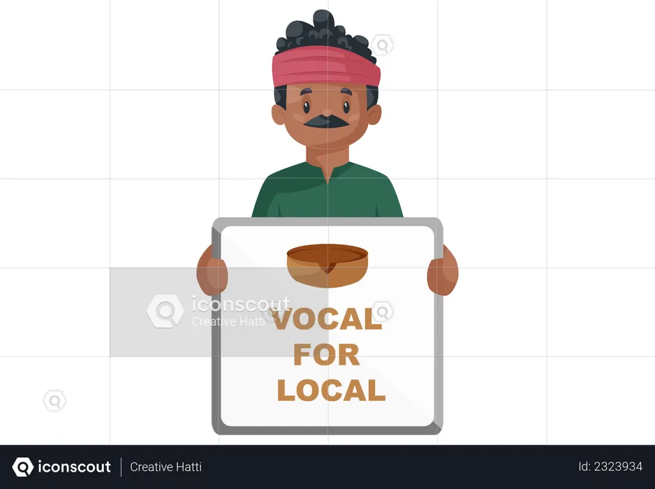 Indian potter is holding a vocal for local board in his hand  Illustration