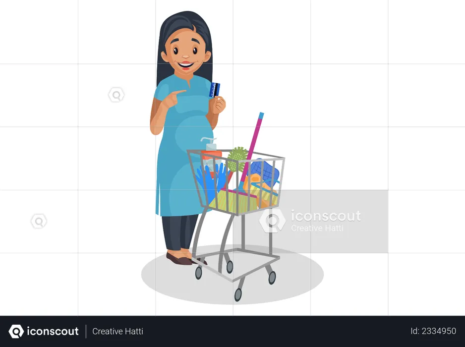 Indian pregnant woman doing shopping  Illustration