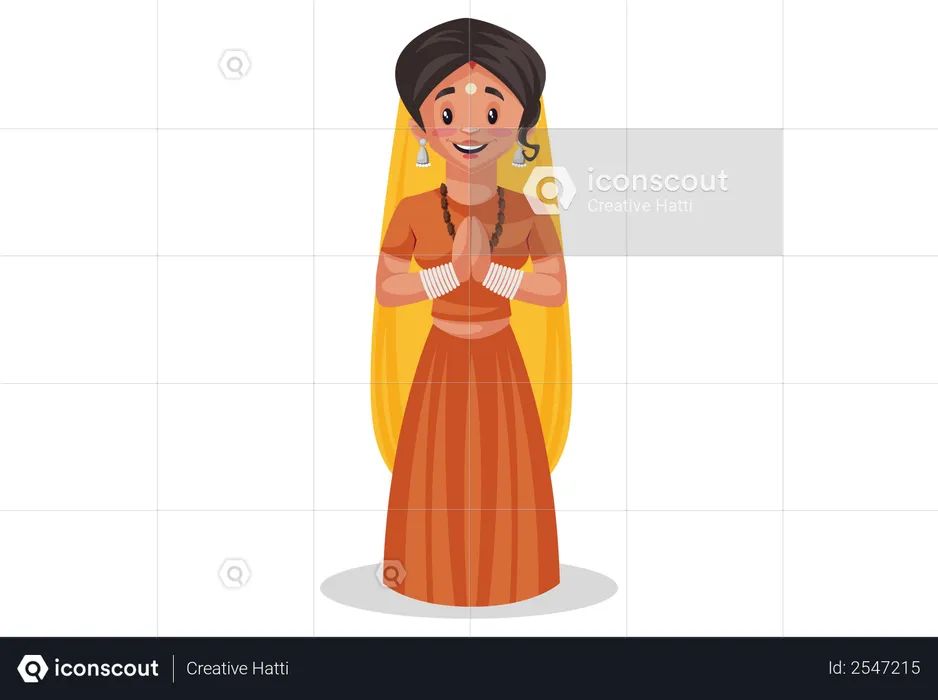 Indian priestess with greet hands doing Namaste  Illustration