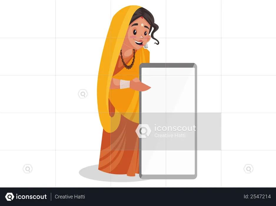 Indian priestess with whiteboard in hands  Illustration