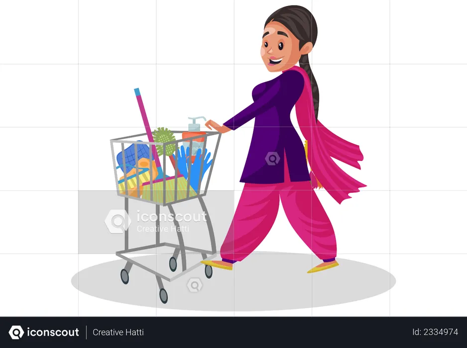 Indian punjabi woman doing shopping  Illustration