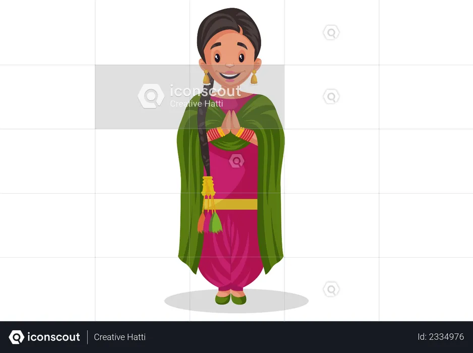 Indian punjabi woman standing in welcome pose  Illustration