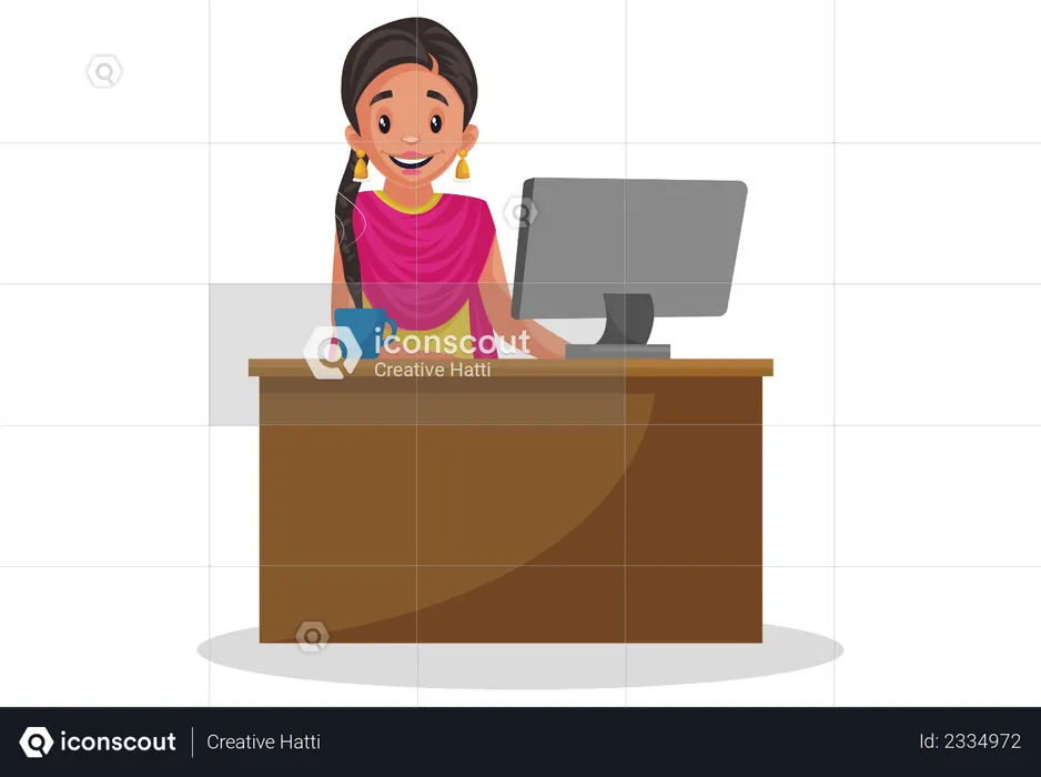Indian punjabi woman working on computer  Illustration