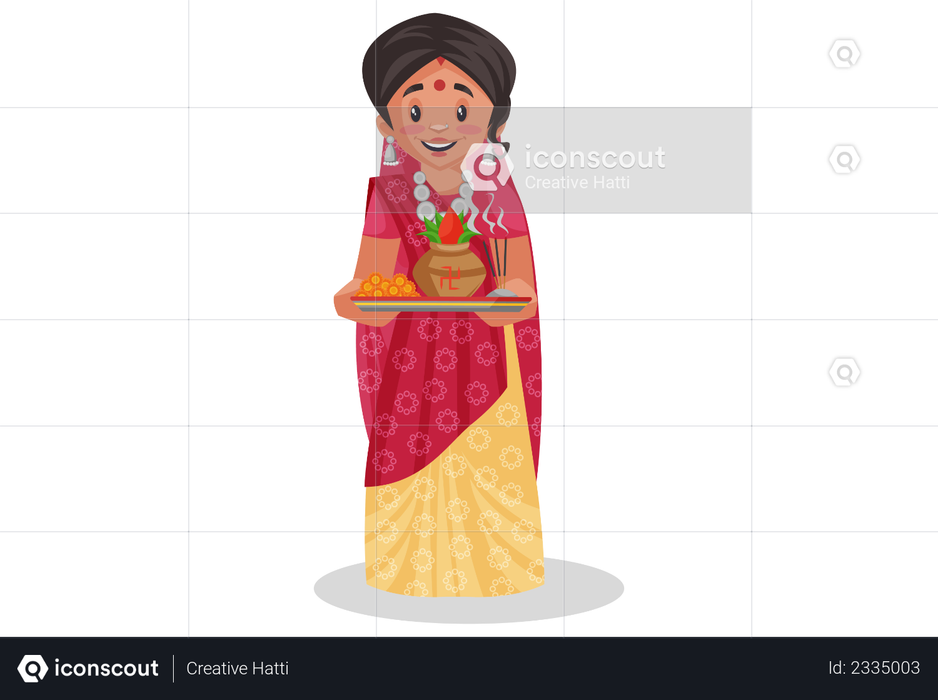 Indian rajasthani woman holding worship plate Illustration
