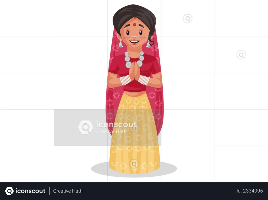 Indian rajasthani woman standing in welcome pose Illustration