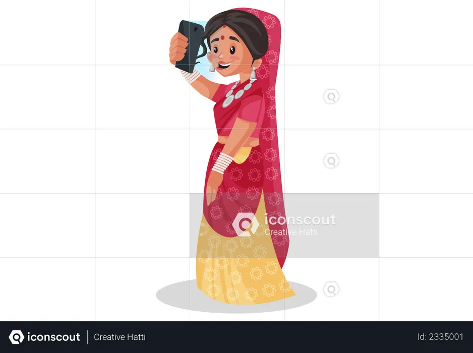 Indian rajasthani woman taking selfie  Illustration