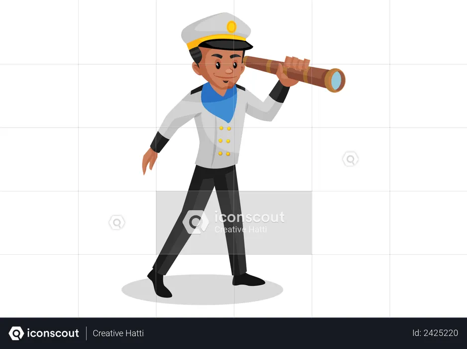 Indian sailor looking through telescope  Illustration