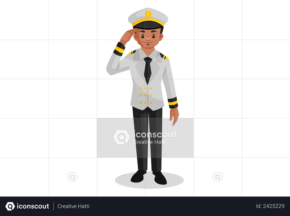 Indian ship captain doing salute  Illustration