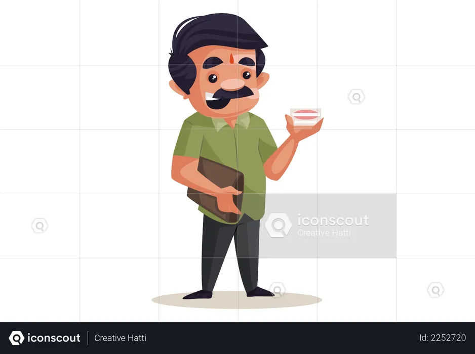 Indian shopkeeper holding sweet item on hand  Illustration