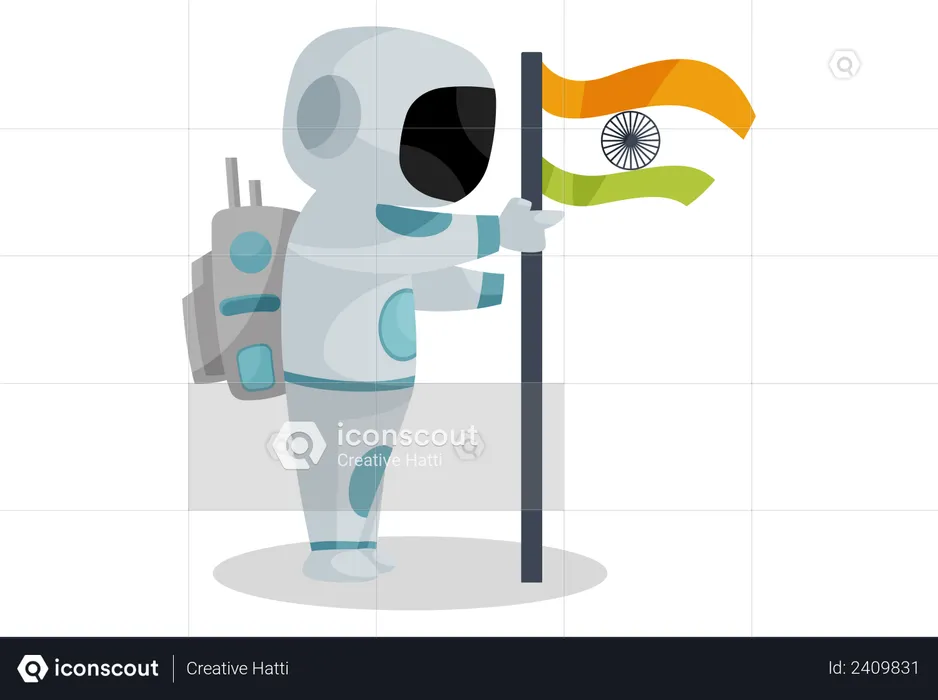 Indian space pilot placing Indian flag  Illustration