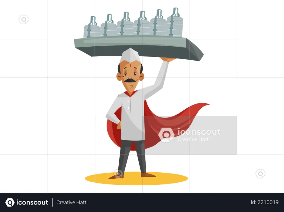 Indian super Dabbawala man as best tiffin delivery service  Illustration