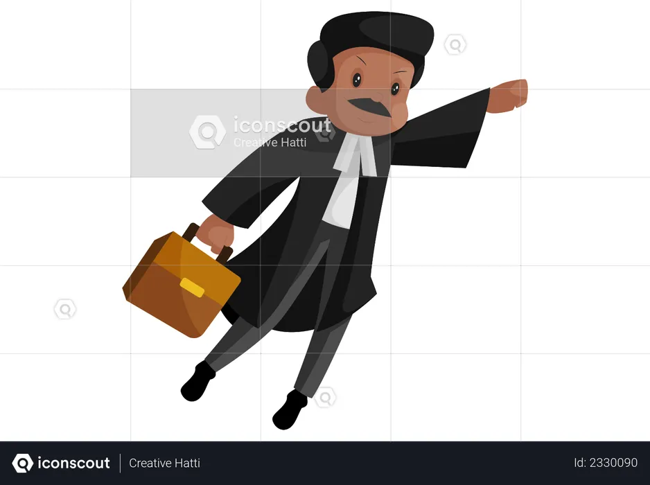 Indian super lawyer is flying with briefcase  Illustration