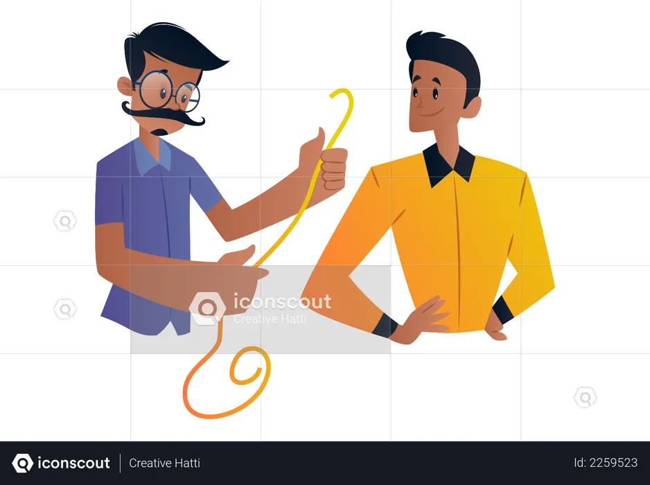 Indian Tailor holding a measuring tape and standing with a boy for shirt measure  Illustration