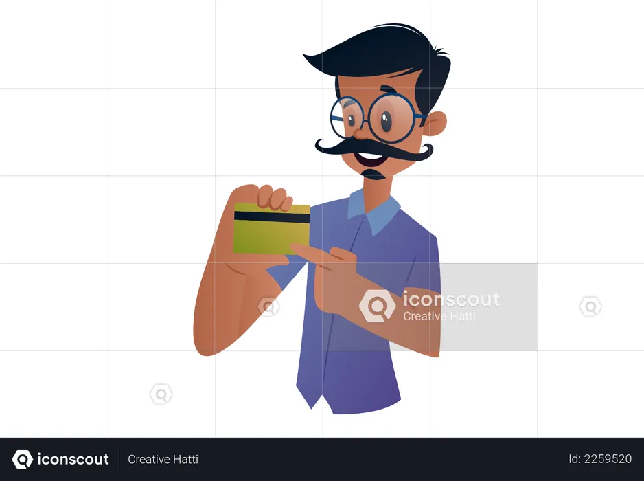 Indian Tailor showing card for online payment  Illustration