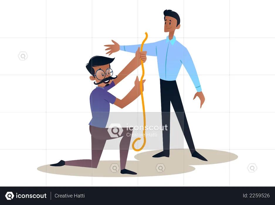 Indian Tailor taking measurement of a boy  Illustration