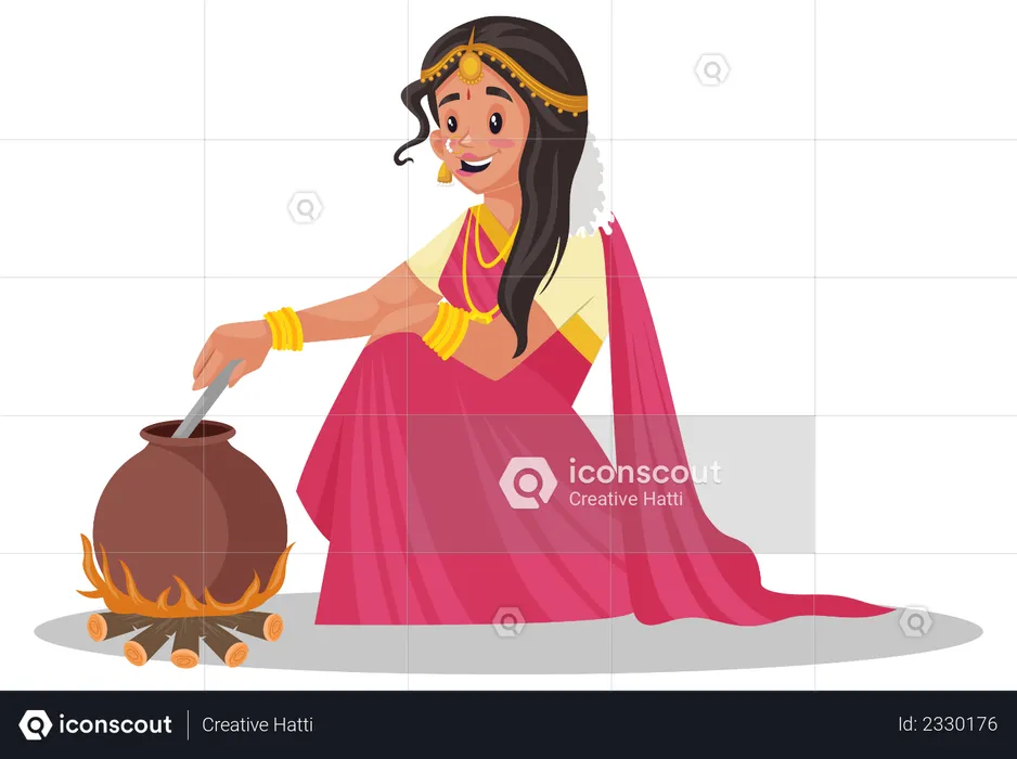 Indian tamil woman cooking food  Illustration