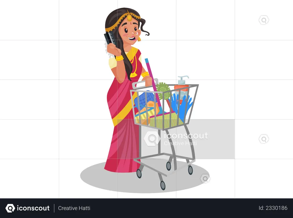 Indian tamil woman doing shopping  Illustration
