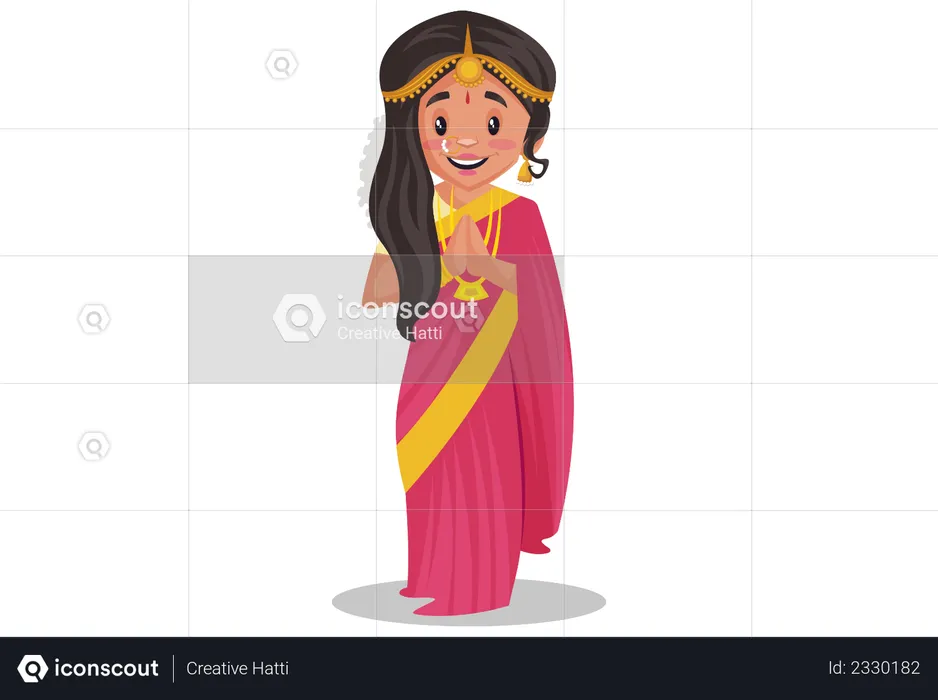 Indian tamil woman standing in welcoming pose  Illustration