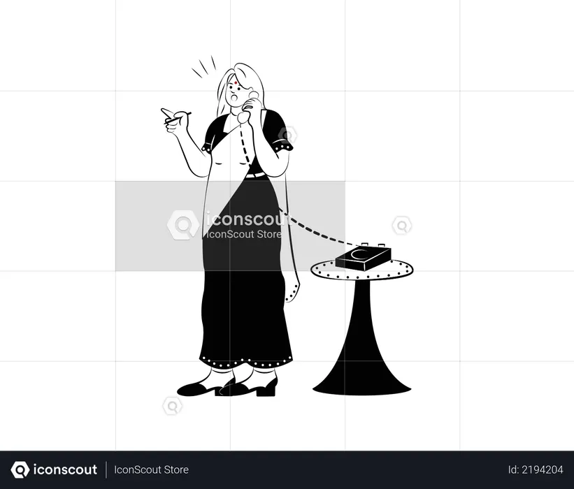 Indian wife talking on the telephone  Illustration