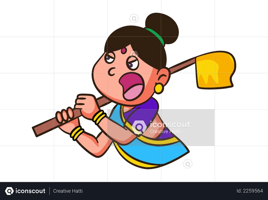 Indian Woman holding broom  Illustration