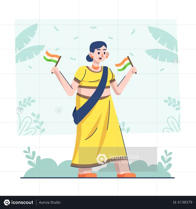 Indian Woman holding flag on republic day  Illustration