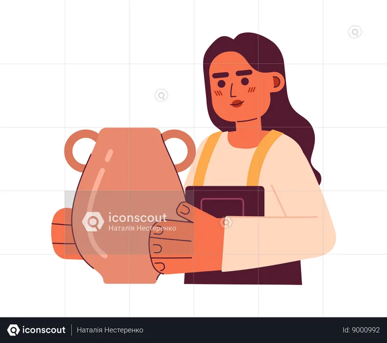 Indian woman holding handmade amphora  Illustration