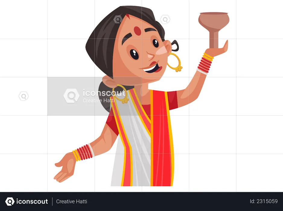 Indian woman holding lamp  Illustration