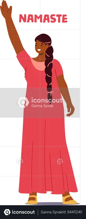 Indian Woman In A Vibrant Saree Warmly Greets With A Traditional Namaste  Illustration