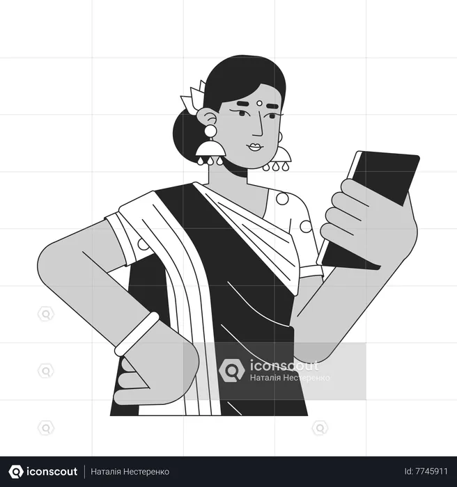 Indian woman looking on smartphone  Illustration