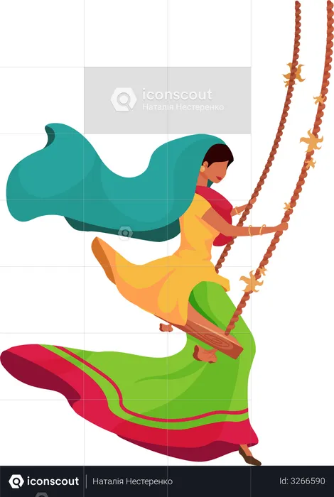 Indian woman on swing  Illustration