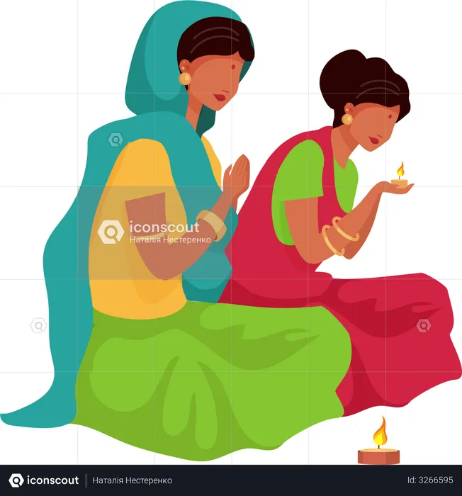 Indian woman praying  Illustration