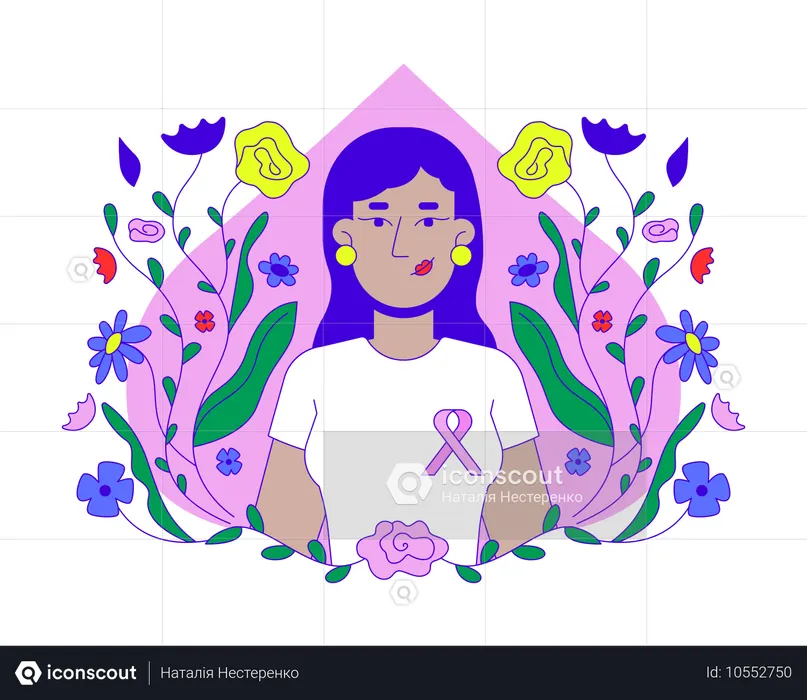 乳がん啓発活動を推進するインド人女性  イラスト