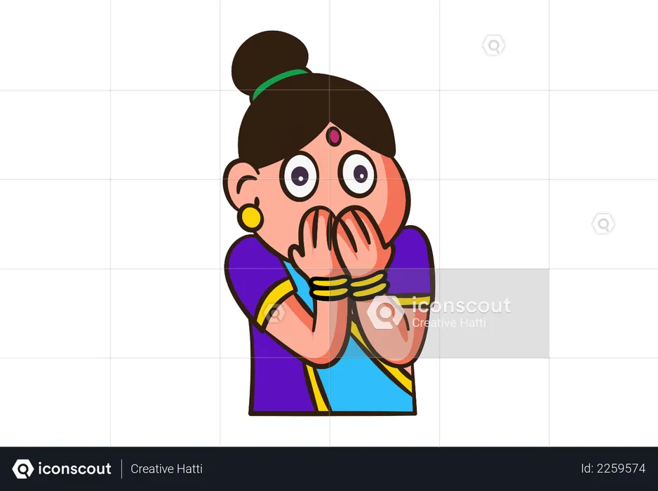 Indian woman shocking face expression  Illustration