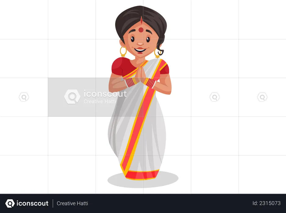Indian woman standing in welcoming pose  Illustration