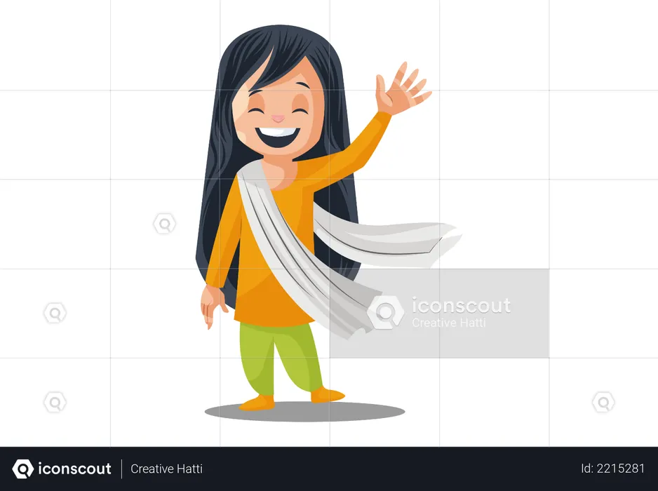 Indian Woman wearing Indian dress saying hello  Illustration
