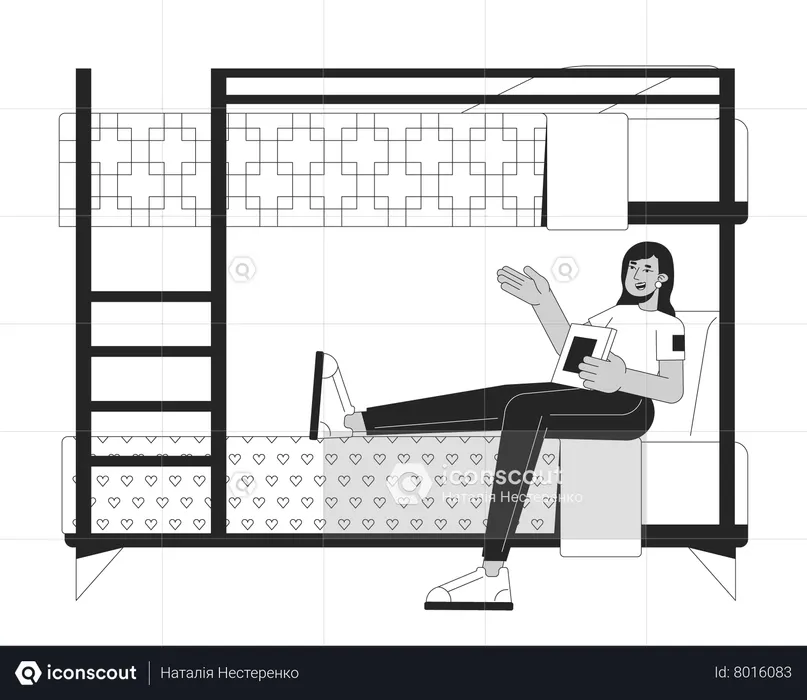 Indian woman with book sitting on bunkbed  Illustration