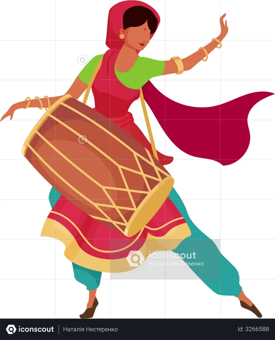 Indian woman with drum  Illustration