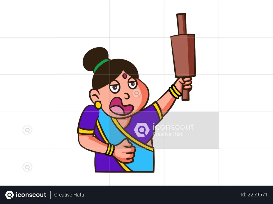 Indian woman with rolling pin  Illustration