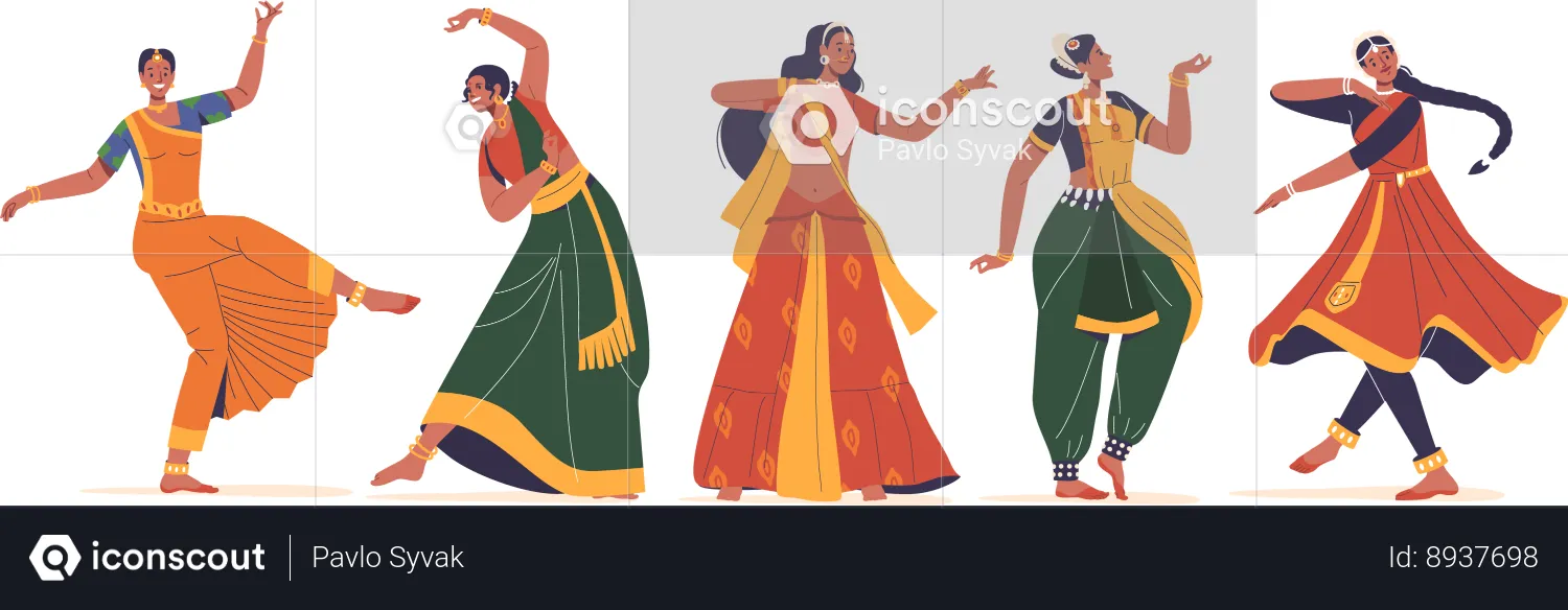 Indian Women Dance in Captivating Fusion Of Grace  Illustration