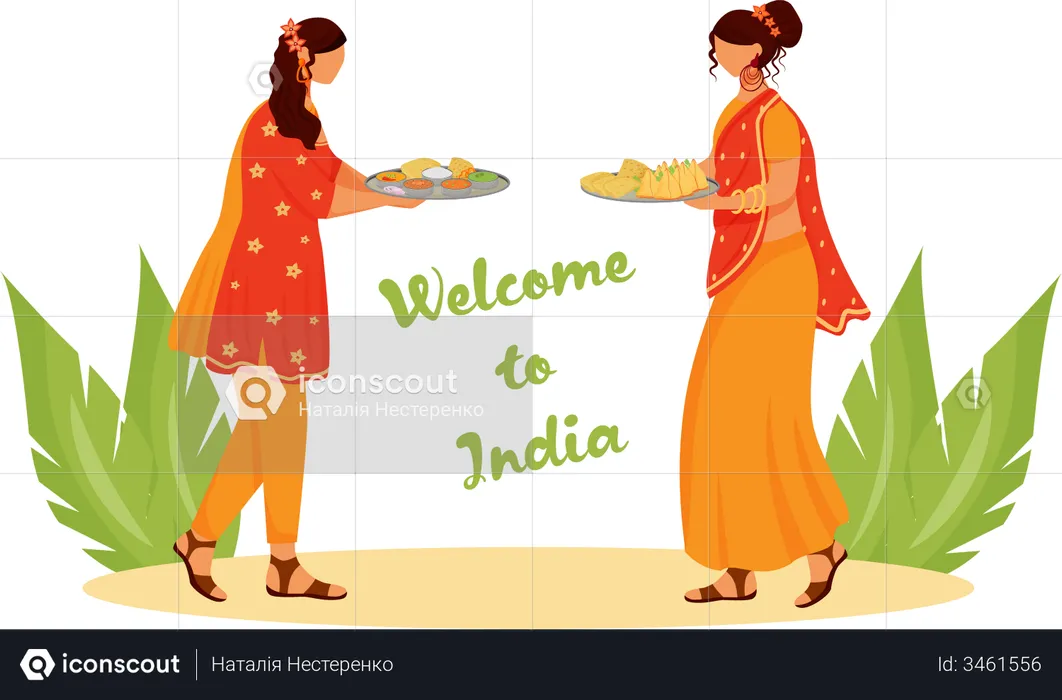 Indian women wearing sari  Illustration