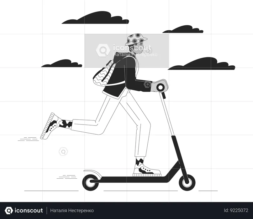 Indian young adult man riding electric scooter  Illustration