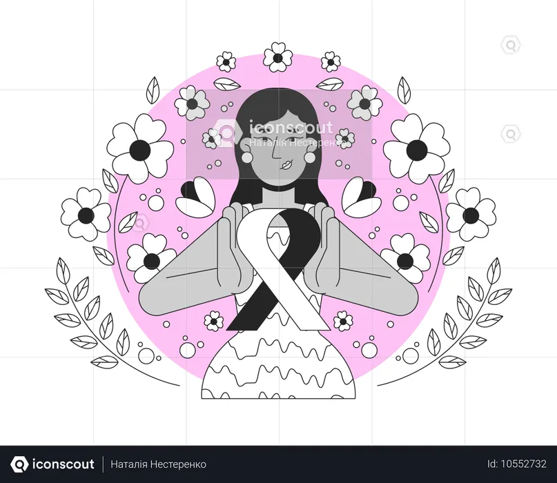 Indian young woman promoting breast cancer awareness  Illustration