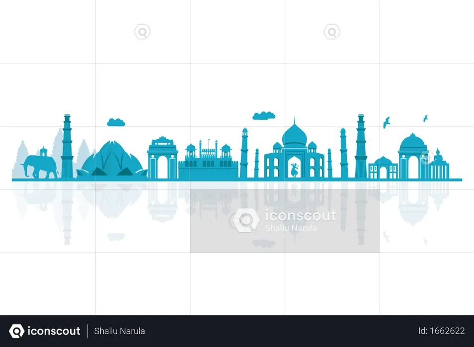 Skyline historischer Orte in Indien  Illustration