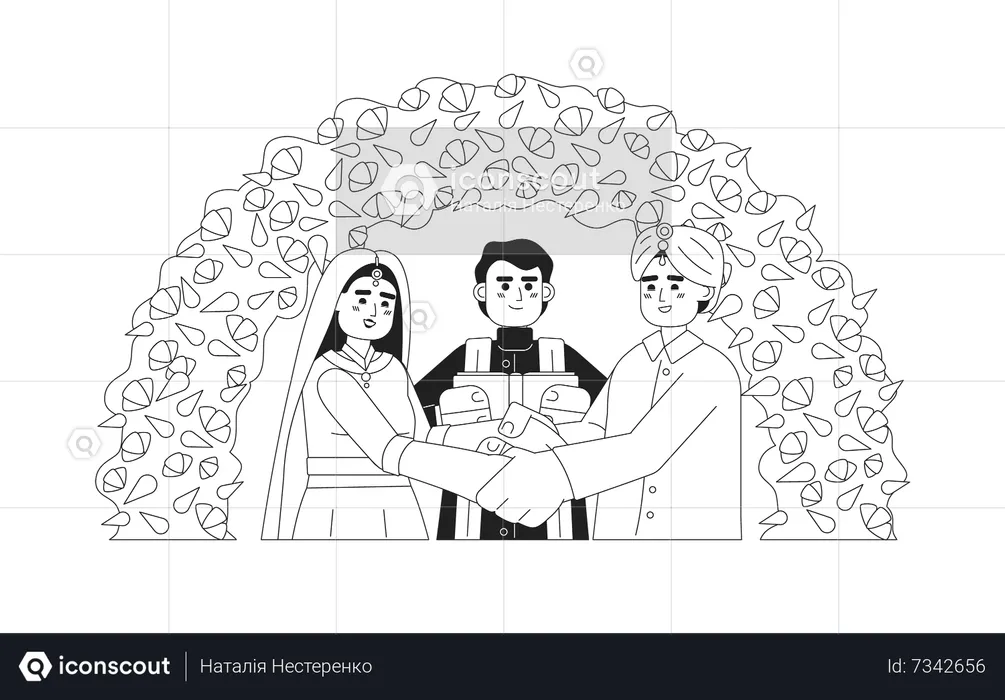 Prière indienne célébrant le mariage hindou du marié  Illustration