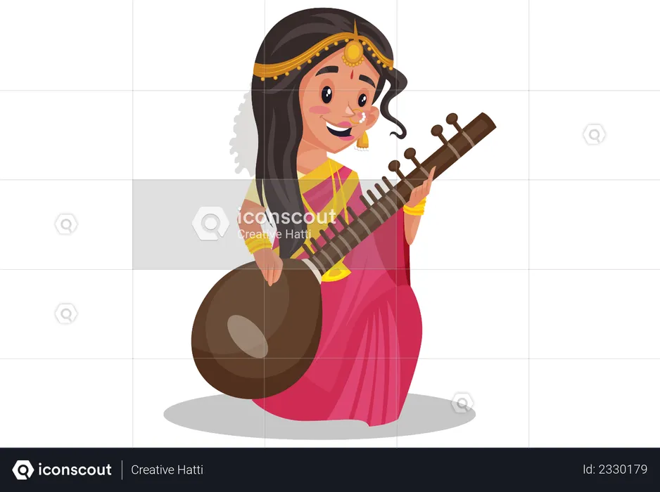 Femme tamoule indienne jouant à Veena  Illustration