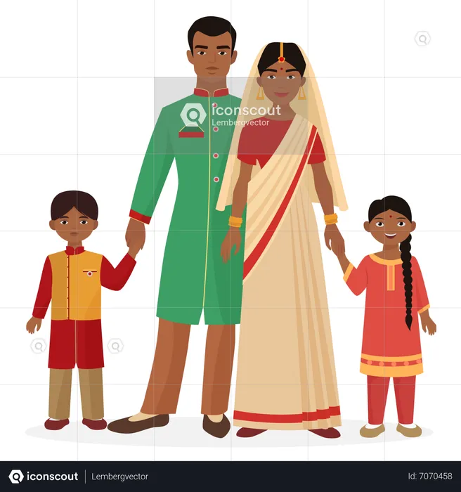 Indische Familie in traditioneller Kleidung  Illustration