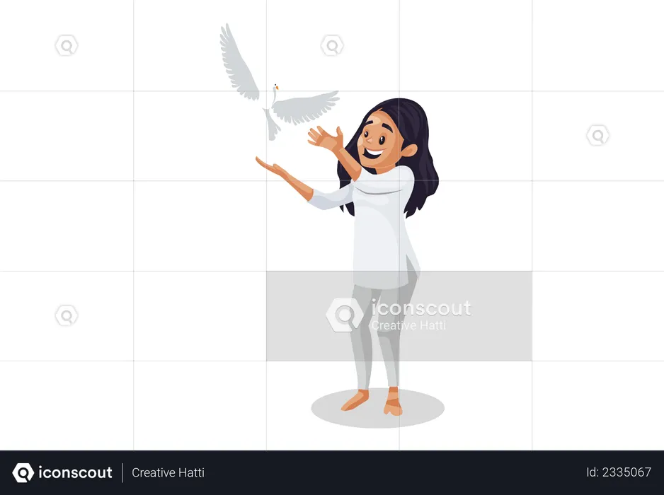 Indische Frau fliegt Taube  Illustration