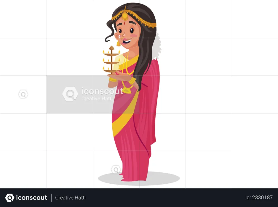 Indische tamilische Frau mit Lampe  Illustration