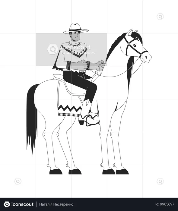 Indischer Mann im Cowboyanzug reitet Pferd  Illustration